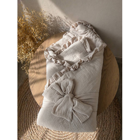 Мусліновий плед-конверт "Beige Cozy" з утеплювачем | 80×80 см
