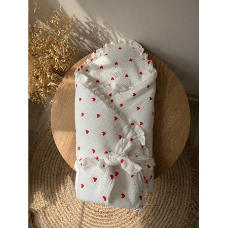 Мусліновий плед-конверт "Heart Milk Cozy" з утеплювачем | 80×80 см